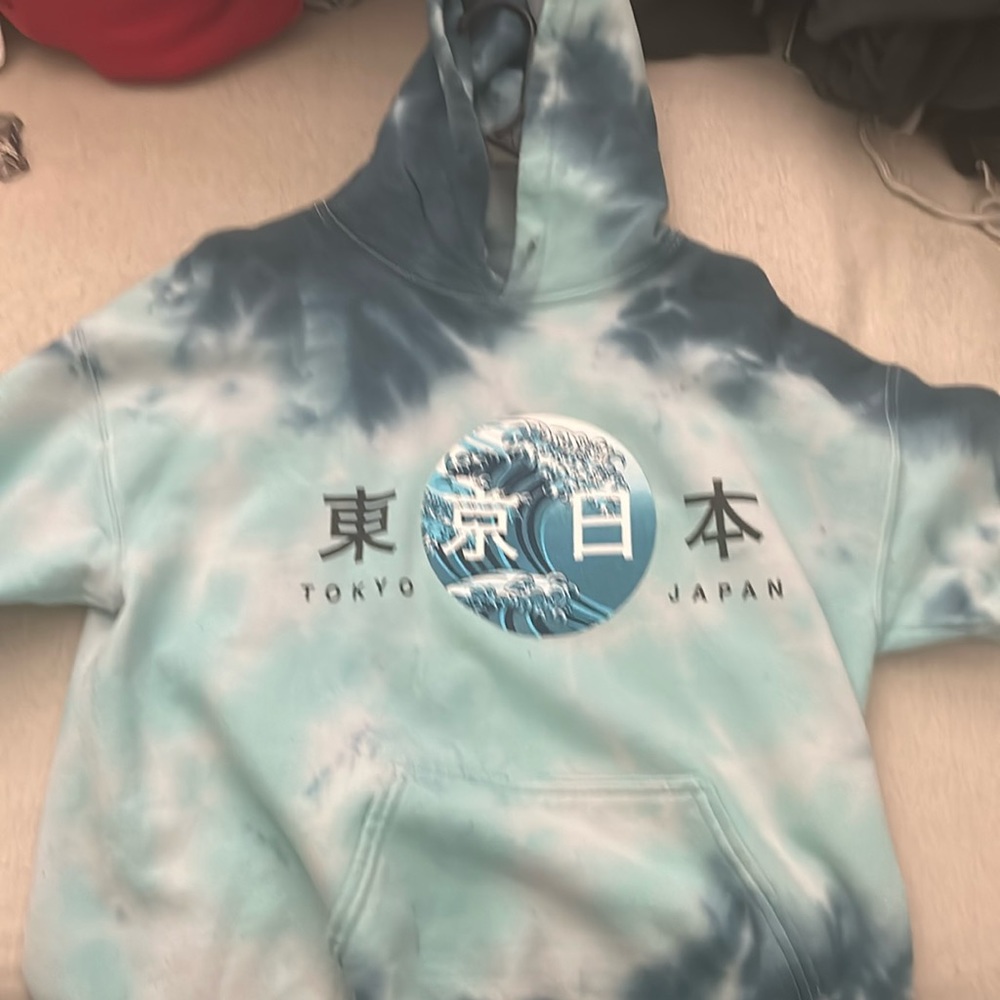 Blue tie dye Japan Tokyo hoodie, men’s medium